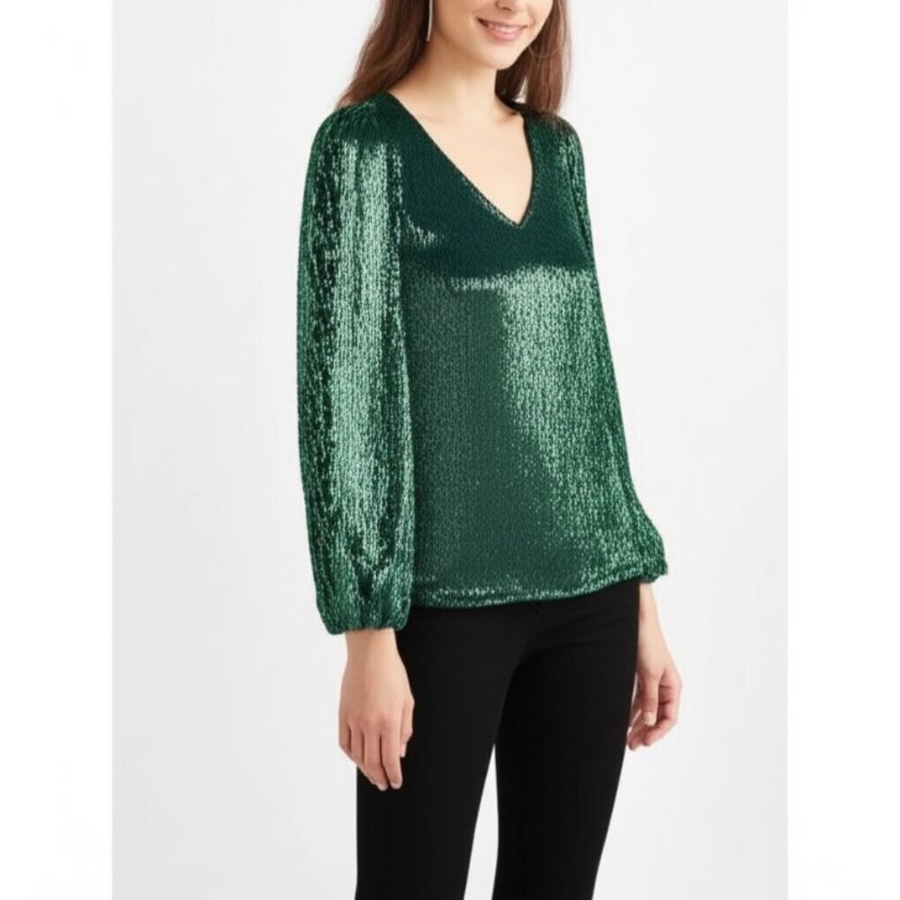 Nine West Shimmery Long Sleeve Blouse  party Top Size L